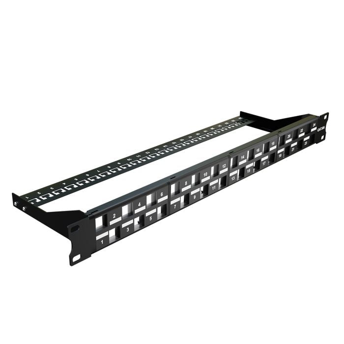 1RU 19" 24 Port Unloaded Staggered Patch Panel, with Rear Support Bar