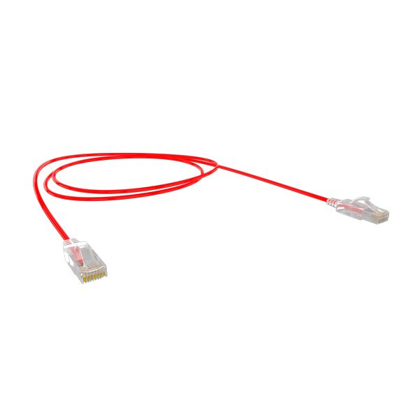 Cat6A 30AWG UTP 10G RJ45 Patch Lead, Red LSZH Jacket, 10m