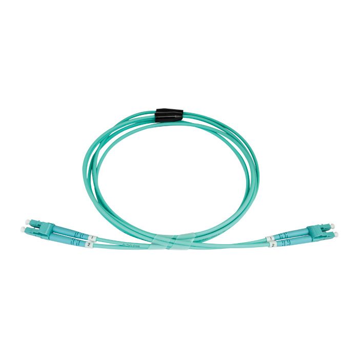 Duplex Stainless Steel Armoured Fibre Patch Lead, LC-LC OM4, Aqua LSZH Jacket, 15m