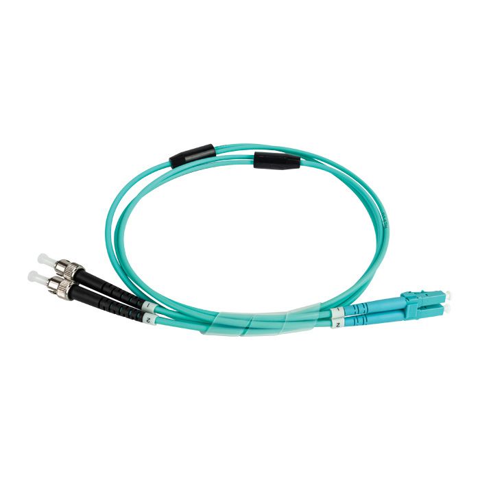 Duplex Stainless Steel Armoured Fibre Patch Lead, LC-ST OM4, Aqua LSZH Jacket, 5m