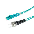 Duplex Stainless Steel Armoured Fibre Patch Lead, LC-ST OM4, Aqua LSZH Jacket, 2m